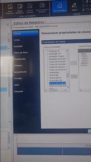 Editor de Relatório do OpenLab CDS 2.7 - sinal ruído #OpenLab #cromatografia #agilent