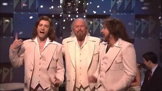 Barry Gibb walks in on Jimmy Fallon and Justin Timberlake on 'The Barry Gibb Talk Show' skit and sings along with them on 'Saturday Night Live with Jimmy Fallon' December 2013 and Barry meets his idol Paul McCartney. Copyright: NBC Saturday Night Live | Bee Gees Fan Club Australia