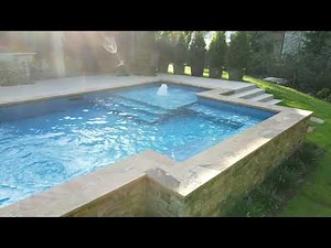 Vinyl Poolscape: Geometric Design with Bubbler, Tanning Ledge, and More!