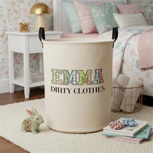 Personalized Varsity Letter Laundry Basket, Custom Patchwork Nursery Hamper, Kids Toy Storage Bin - Etsy