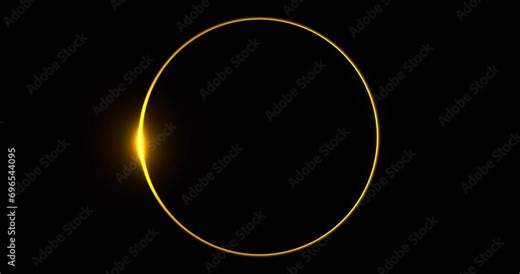 Round frame with glowing gold beam. Golden circle illuminated by 3d render golden luminous line moving along perimeter for design of effective advertising and electric led shows