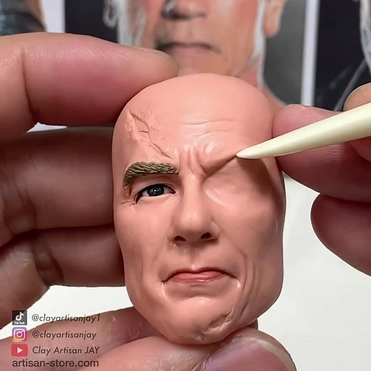 Terminator (Arnold Schwarzenegger) head made from polymer clay, sculpture timelapse #shorts