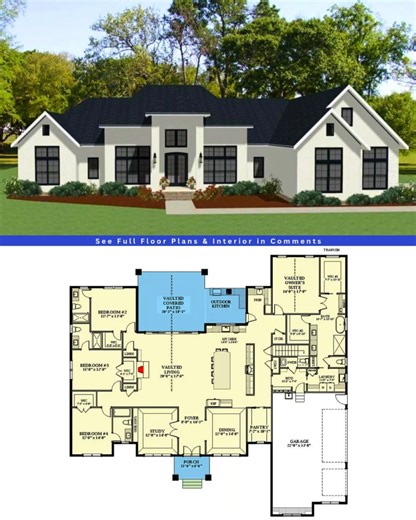 Here's a Beautiful Transitional Country House Plan with a Study and Private Owner's Suite you'll love. | Cozy House Plans