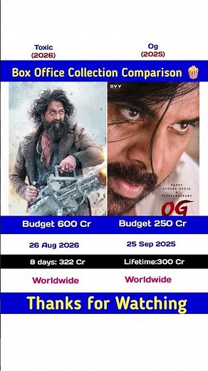 Toxic movie 8 days vs og movies lifetime Worldwide Collection Comparison 🤫| #boxofficecollection