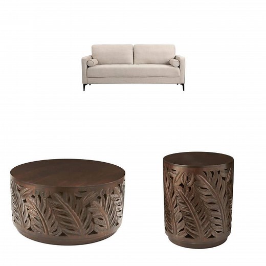 Goodwin 75.6 in. Sofa with Throw Pillows, 36 in. Coffee Table and 20 in. Accent Table Combo - The Home Depot