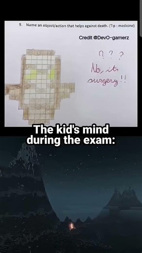 The child's mind was thinking about #minecraft during exam ☠️