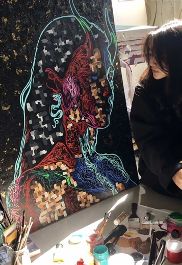 Archdemon (70x100) Mixed Media on Canvas Archdemon: A powerful symbol of the Seven Deadly Sins; pride, greed, wrath, sloth, gluttony, lust, and envy. This portrayal reflects the eternal struggle between good and evil while reminding us of the duality within every individual. Through this painting, the Archdemon becomes a mirror, reflecting the darker aspects of our humanity as perceived by others. Are we the protagonist or antagonist of our own story? It all depends on perspective. A call for in