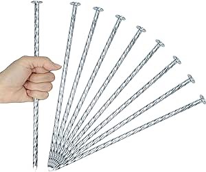 10 Inch Landscape Stakes Galvanized Metal Landscape Edging Anchoring Spikes Stakes, Camping Stakes Tent Pegs for Artificial Turf, Paver Edging, Weed Barrier, House Construction, Carpentry (25)