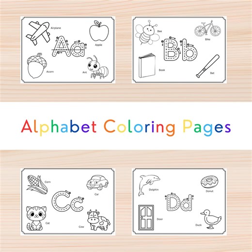 ABC Coloring Pages, Kids Learning Worksheets (PDF Pattern) - Etsy