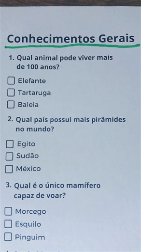 Teste de Conhecimentos: Quiz de Curiosidades