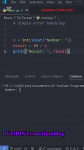 20K views · 283 reactions | Error Handling in Python #jamesCodeLab #code #Efficiency #webdesign #LearnToCode #WebDesign #WebDevelopment | James Code Lab | Facebook