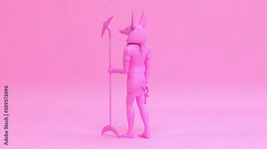 Pink rotating egyptian god of death anubis statue seamless looping animated background, mythological ancient sculpture from egypt with dog head 3d render hd 1080p video