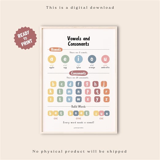 Vowels and Consonants Chart, Phonics Poster, Classroom Alphabet Poster, Alphabet Chart, Educational Wall Art - Etsy Australia