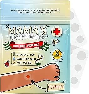 MAMA'S Bug Bite Itch Relief Patch Kids, All Natural - Gentle on Skin, Fast Healing, Mosquito Bug Bite Relief Alternative Itch Relief for Kids (30 Patches)