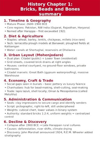 Class 12 | History | Ch 1: Bricks, Beads and Bones Summary | The Harappan Civilization