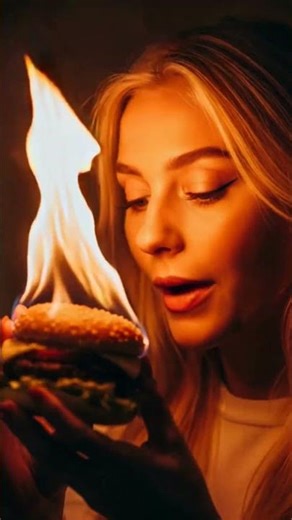 She Bit Into a BURGER Made of FIRE! 🔥🍔 #ai #food #foodlover #foodie #burger