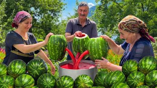 Cooking Watermelon Jam and Juice with Grandma
