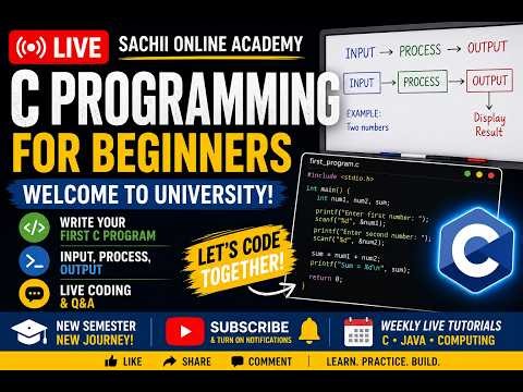 LIVE: C Programming for Beginners | Welcome to University + First C Program