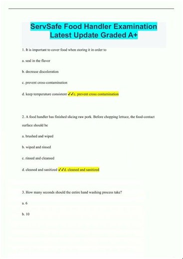 ServSafe Food Handler ExaminationLatest Update Graded A+
