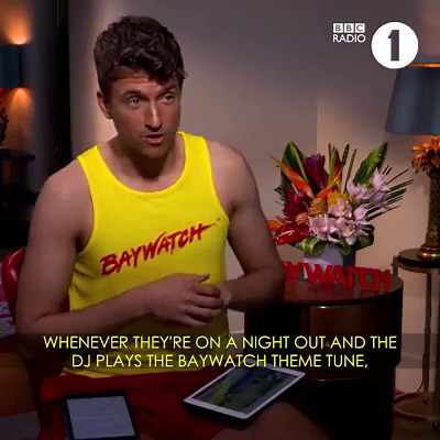 Greg James introduces Dwayne The Rock Johnson to a great British student tradition... The Baywatch Shirt Swing 💪 | BBC Radio 1