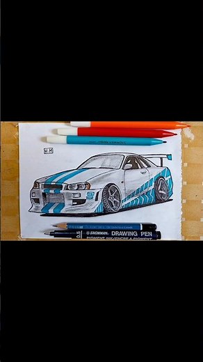 How to draw car Nissan Skyline GT-R R34