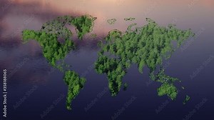 Ecology world map, green forest design. Double exposure of green forest and world map. Nature concept, water background, deforestation, ecology, earth. aerial view of green forest texture