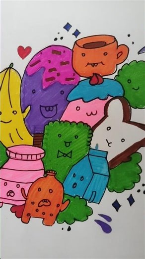 Cute Food Doodle Drawing 😍🍌🍩 | Easy Kawaii Art ✨ #art #doodleart #doodle #shorts