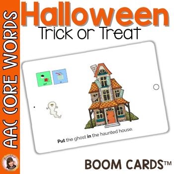 Boom Cards Halloween no prep AAC Core Activity Speech Therapy Trick or Treat