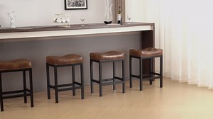 Dycanpo 24” Saddle Bar Stools Set of 4 with Modern Metal Legs, for Home Kitchen, Dark Gray