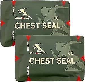 Chest Seal Non-Vented，Emergency Trauma Dressing， for Open Chest Injury and Sucking Chest Wound，First Aid Kit IFAK Supplies (2 Count, Non-Vented)
