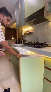 Foldable Breakfast Counter for small spaces... The beige tones diffusing all over the space with the natural hues of wood play a key role in maintaining the harmony of the space. The dining area includes similar tones with a clutter-free layout and clean finishes. Our keen eye for details and unique design approach has led to outstanding outcomes. Our team’s collaborative process results in creative products and services that help our clients achieve their goals. • Designed By: @khraftstudiointe