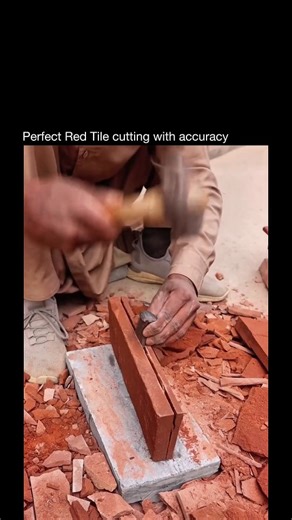 Wizlen on Instagram: "The Precision of a Master Craftsman 🧱✨ ​Watch the focus and accuracy! It's mesmerizing how smoothly this red clay tile is split with just a chisel and hammer. This is true old-school masonry skill in action. ​No expensive electric cutter needed when you have technique like this! Sometimes, the most basic tools, combined with years of experience, deliver the most impressive results. ​What's the most satisfying skill you've watched today? Let me know! 👇 ​#MasterCraftsman #T