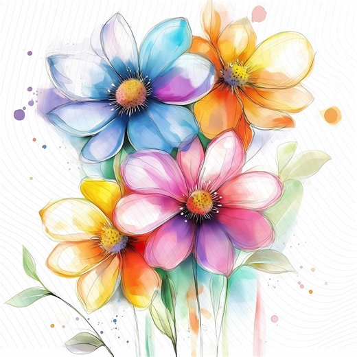 Abstract Flower Clipart, Colorful Flower Clipart, Various Flowers Clipart, Watercolor Clipart for Crafts, Junk Journal, Digital Download - Etsy