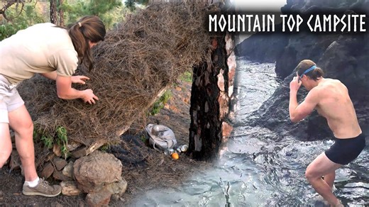 Camping Adventure: Shelter Built at the Mountain Summit