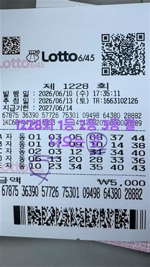 1228회 로또 자동 분석 고정수 조합원