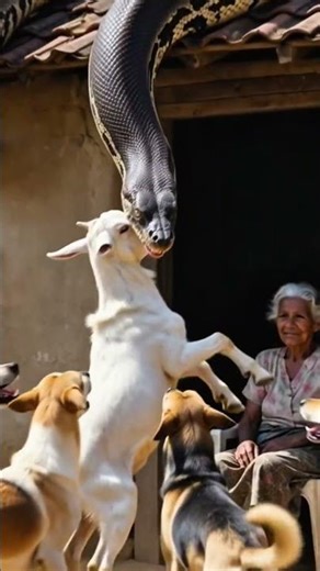 😱Python Swallows Goat Alive on Rooftop Dogs & Grandma Shocked😲