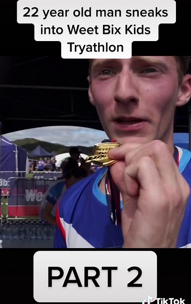 Reply to @taylorstictac PART 2: 22 year old man sneaks into Weet Bix Kids Tryathlon - the thrilling conclusion! #nz #australia #fypシ #comedy