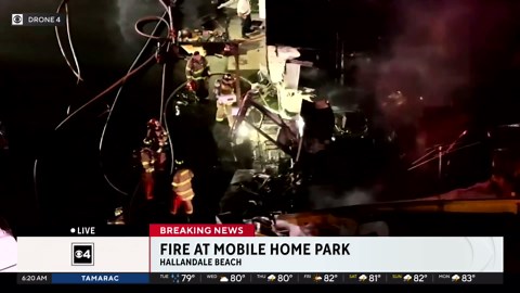 Large fire tears through Hallandale Beach mobile home park