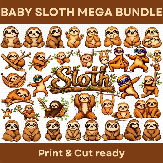 Baby Sloth Mega Bundle Svg Png, Cute Sloth Clipart Set, Woodland Animal Designs, Nursery Cartoon Graphics, Cricut Silhouette Cut Files. - Etsy