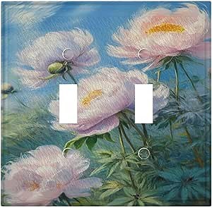 Decorative Art Light Switch Covers Oil Painting Style Flowers 2 Gang Double Toggle Wall Plate Decorative Switchcover Electrical Switchplate