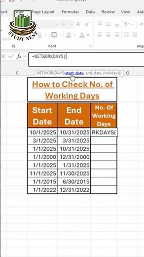 NETWORKDAYS Function in Excel | Calculate Working Days in Seconds! | Study Nest