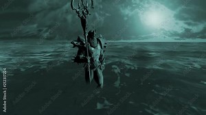 3d animation of Neptune (Poseidon) on the green screen in the see