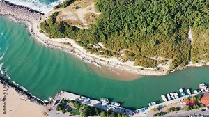 Mouth of Yesilcay River in Agva Town. Goksu stream on the other side, heaven on earth with its forests and golden beaches. Agva, a populated place and resort destination in Sile district of Istanbul