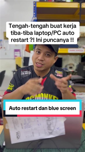 Tengah-tengah buat kerja tiba-tiba laptop/PC auto restart ?! Ini puncanya !! #kedaikomputersungaibuloh #pcmonkey #laptopgaming #computertipsandtricks #kedaikomputer Doakan kedai komputer kami menjadi kedai komputer yang terbaik di Kuang dan Sg Sungai Buloh.We will do our best to provide the best PC shop in Kuang and Sg Sungai Buloh