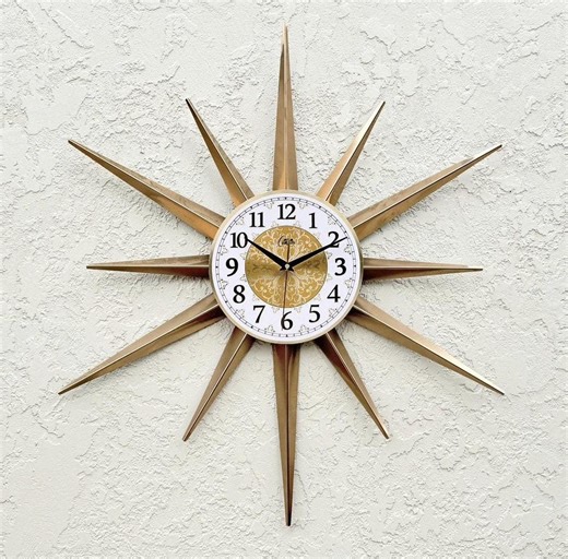 30" Gold Starburst Wall Clock: Handmade Atomic Style, 1970s Modern - Etsy