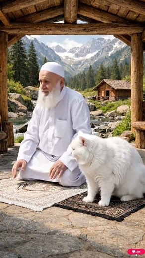 A Beautiful Prayer Moment Between Man and Cat 🤍✨#SubhanAllah #MashaAllah #AllahuAkbar