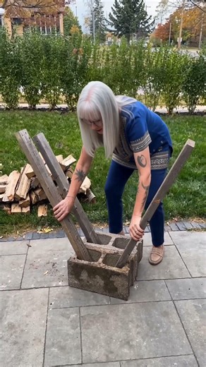 Two Concrete Blocks Make a Handy Firewood Rack for the Garden 🪵✨