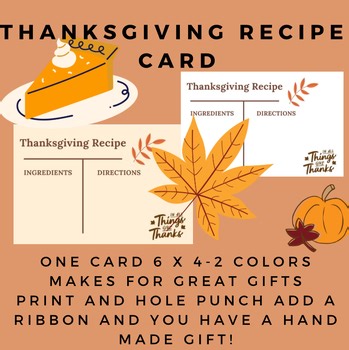 Thanksgiving Recipe Card| Holiday Recipe Card| Thanksgiving Dramatic Play| DIY