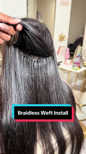My clients first ever Braidless weft install, she has converted from nanos and wanted to try something new that would keep her hair feeling fuller also ✨ *hair not provided by myself #braidlessweft #weave #hair #salon #fyppage