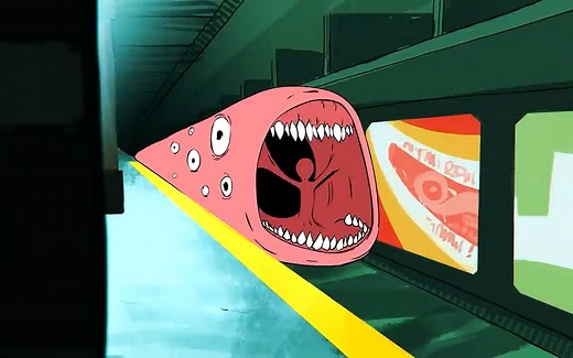 怪兽伪装成地下列车，吞噬进车厢的人类